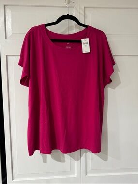 J. Jill Scoop Neck Short Sleeve Tee in Fuchsia Pink
